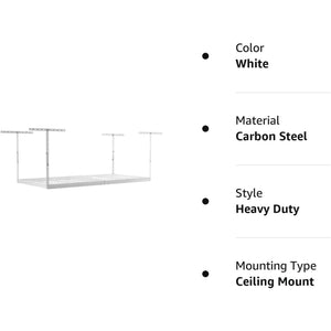 SafeRacks 4' x 8' Overhead Garage Storage Rack Holds Up to 600 Pounds, White