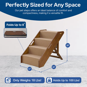 MECO Stakmore Foldable Pet Steps with Solid Fruitwood Construction, Brown Felt