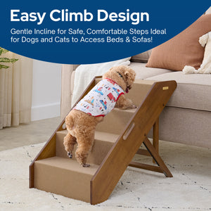 MECO Stakmore Foldable Pet Steps with Solid Fruitwood Construction, Brown Felt