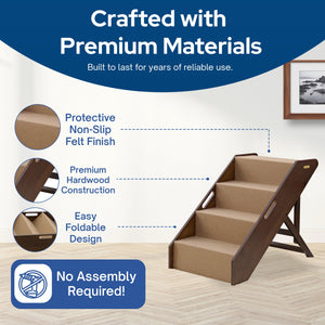 MECO Stakmore Foldable Pet Steps w/Hardwood Construction, Espresso w/Brown Felt