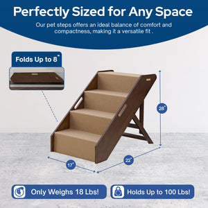 MECO Stakmore Foldable Pet Steps w/Hardwood Construction, Espresso w/Brown Felt