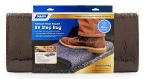 Camco Premium Wrap Around RV Step Rug with Looped PVC Material and Spring, Brown