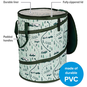 Camco Campsite Pop Up Utility Container with Liner and Zipper Close, Map Design