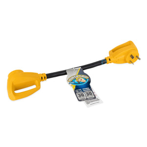 Camco 55225 Power Grip RV 125 Volt Two Plug 15 Amp to Single 30 Amp Adapter