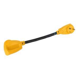 Camco 55225 Power Grip RV 125 Volt Two Plug 15 Amp to Single 30 Amp Adapter