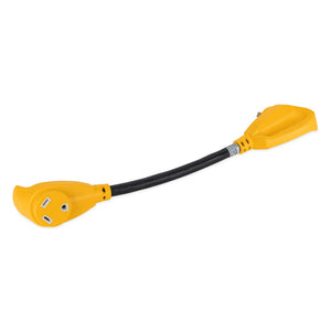 Camco 55225 Power Grip RV 125 Volt Two Plug 15 Amp to Single 30 Amp Adapter