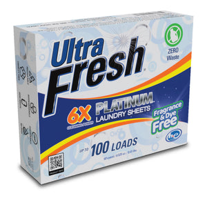 Ultra Fresh Platinum 6X Laundry Detergent Sheets, Fragrance & Dye Free, 2 Pack
