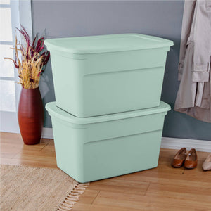 Sterilite 30 Gal Latch Tote with Handle for Home Storage, Mindful Mint (12 Pack)