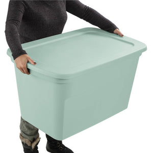 Sterilite 30 Gal Latch Tote with Handle for Home Storage, Mindful Mint (18 Pack)