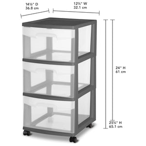 Sterilite 3 Drawer Home Organizer Storage Cart w/Caster Wheels, Gray (6 Pack)