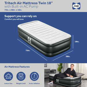 Sealy Tritech Twin 18" Air Mattress Bed 2 Person with Built-In AC Pump, 2 Pack