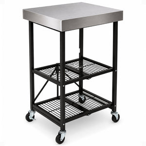 Origami RBT Fully Stainless Steel Foldable Kitchen Cart with 4 Wheels, Black