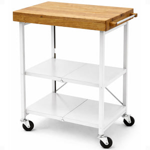 Origami RBT Fully Stainless Steel Foldable Kitchen Cart with 4 Wheels, White