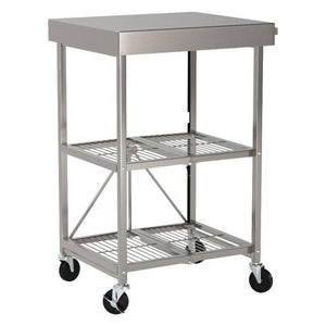 Origami RBT Fully Stainless Steel Foldable Kitchen Cart with Wheels, Silver - TRAPSKI