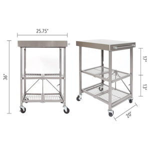 Origami RBT Fully Stainless Steel Foldable Kitchen Cart with Wheels, Silver - TRAPSKI