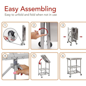Origami RBT Fully Stainless Steel Foldable Kitchen Cart with Wheels, Silver - TRAPSKI
