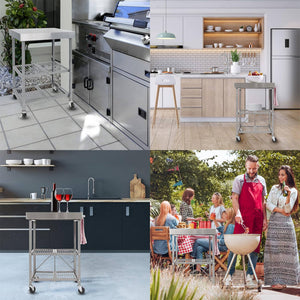 Origami RBT Fully Stainless Steel Foldable Kitchen Cart with Wheels, Silver - TRAPSKI