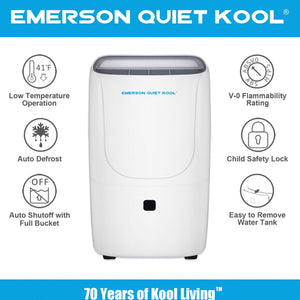 Emerson Quiet Kool 40 Pint Digital Display Dehumidifier with 3 Fan Speeds, White
