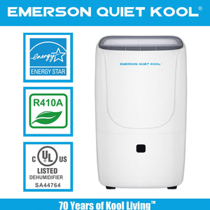 Emerson Quiet Kool 40 Pint Digital Display Dehumidifier with 3 Fan Speeds, White