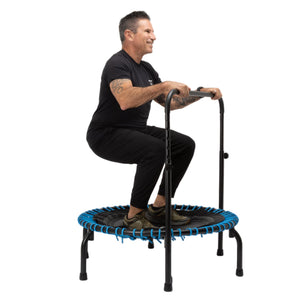 JumpSport 350 Series 39" Trampoline & Handle Bar Bundle, 30 Adjustable Bungees, Stable No-Tip Arched Legs, & 60 Day Streaming Trial