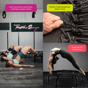 JumpSport 350 Series 39" Fitness Trampoline & Handle Bar Bundle, Adjustable Bungees, Stable No-Tip Arched Legs, & 60 Day Streaming Trial
