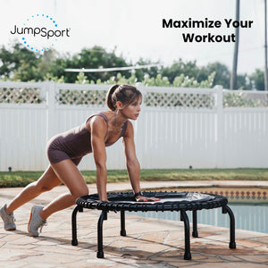JumpSport 350 Series 39" Fitness Trampoline & Handle Bar Bundle, Adjustable Bungees, Stable No-Tip Arched Legs, & 60 Day Streaming Trial
