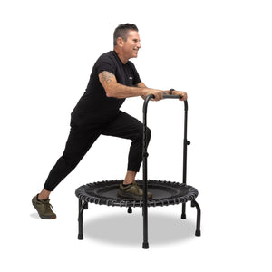 JumpSport 350 Series 39" Fitness Trampoline & Handle Bar Bundle, Adjustable Bungees, Stable No-Tip Arched Legs, & 60 Day Streaming Trial