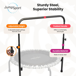 JumpSport 350 Series 39" Fitness Trampoline & Handle Bar Bundle, Adjustable Bungees, Stable No-Tip Arched Legs, & 60 Day Streaming Trial