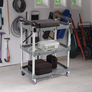Elevon Service Cart Portable Utility 3 Tier Collapsible Shelving Unit, Gray - TRAPSKI