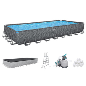 Bestway APX 365 31'4" x 16' x 52" Rectangular Above Ground Swimming Pool Set - TRAPSKI