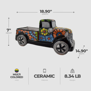 Avera Products Ceramic Vintage Truck Planter with Earthenware Clay for Plants - TRAPSKI