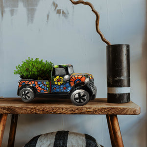 Avera Products Ceramic Vintage Truck Planter with Earthenware Clay for Plants - TRAPSKI