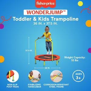 Fisher-Price WonderJump 36" Round Indoor Mini Trampoline for Kids Toddler Toy