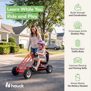 hauck Blizzard Ergonomic Pedal Ride On Go Kart Toy for Boys & Girls Ages 4-8,Red