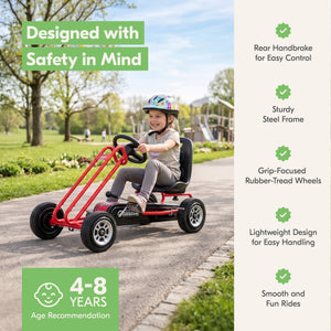 hauck Blizzard Ergonomic Pedal Ride On Go Kart Toy for Boys & Girls Ages 4-8,Red