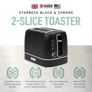 Haden Starbeck 2 Slice Wide Slot Stainless Steel Toaster, Black & Chrome - TRAPSKI
