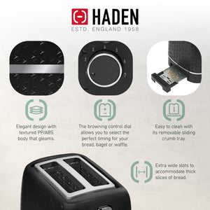 Haden Starbeck 2 Slice Wide Slot Stainless Steel Toaster, Black & Chrome - TRAPSKI
