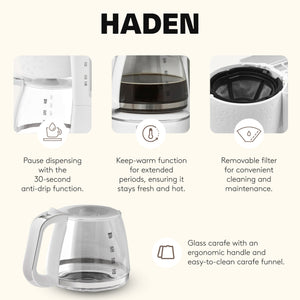 Haden Starbeck Coffee Machine, 10 Cup Automatic Coffee Maker, White & Chrome