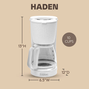 Haden Starbeck Coffee Machine, 10 Cup Automatic Coffee Maker, White & Chrome