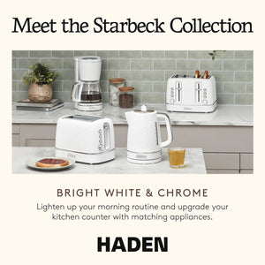Haden Starbeck Coffee Machine, 10 Cup Automatic Coffee Maker, White & Chrome