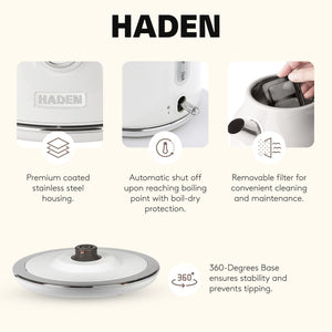 Haden Dorset 1.7 Liter Electric Water Kettle w/ 360-Degree Base, Ivory & Chrome