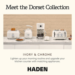 Haden Dorset 2 Slice Extra Wide Slot Stainless Steel Toaster with Tray, Ivory