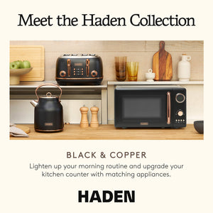 Haden 700 Watt 0.7 Cubic Foot Microwave Oven with Digital Controls, Black/Copper