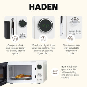 Haden 700 Watt 0.7 Cubic Foot Microwave Oven with Digital Controls, Ivory/Chrome