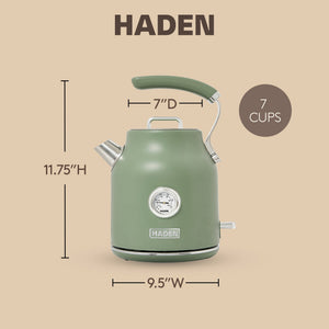 Haden Dorset 1.7 Liter Electric Water Kettle with 360-Degree Base, Cedar Green - TRAPSKI