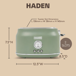 Haden Dorset 2 Slice Wide Slot Stainless Steel Toaster, Cedar Green & Chrome
