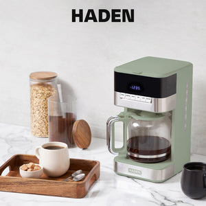 Haden Programmable Drip Coffee Maker, 12 Cup Cafe Machine & Carafe, Green/Chrome