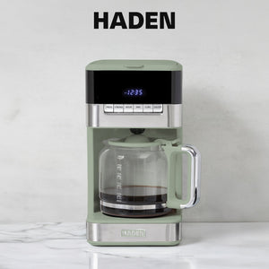Haden Programmable Drip Coffee Maker, 12 Cup Cafe Machine & Carafe, Green/Chrome