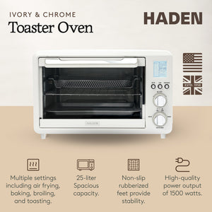 Haden Countertop 6 Slice Toaster Oven Air Fryer Combo for Kitchen, Ivory/Chrome