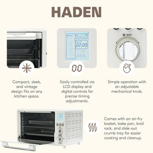 Haden Countertop 6 Slice Toaster Oven Air Fryer Combo for Kitchen, Ivory/Chrome